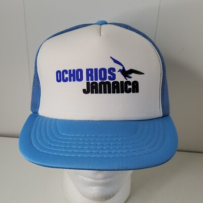 VTG Ocho Rios Jamaica Seagull Mesh Trucker Hat Baseball Cap Logo Vacation Town