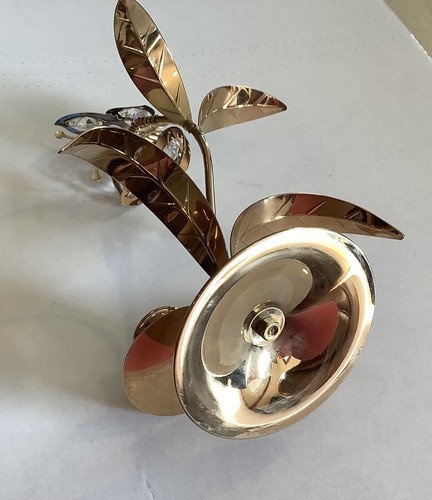 24 Karat Gold Plate Austrian Crystal Butterfly Flower Candle Holder. 7" Tall - Picture 9 of 10