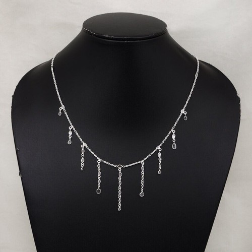 2.5 CTW Natural Diamond Polki Slice Long Chain Necklace In 925 Sterling Silver 6 - Picture 3 of 3