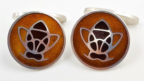 ULTRA RARE Georg Jensen Sterling Enamel Honey Bumble Bee Cufflinks 1940s - Picture 2 of 10