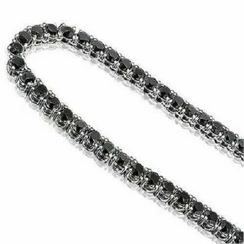 Mens 10K White Gold Over Necklace Black Diamond Tennis Link Choker