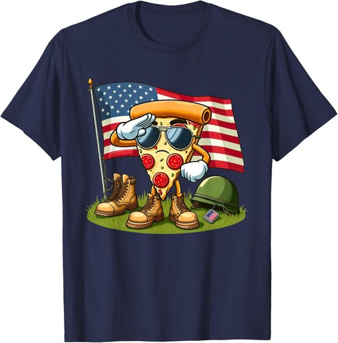 Salute Pizza American USA Flag Memorial Day 4th of July T-Shirt Hoodie - Picture 8 of 13