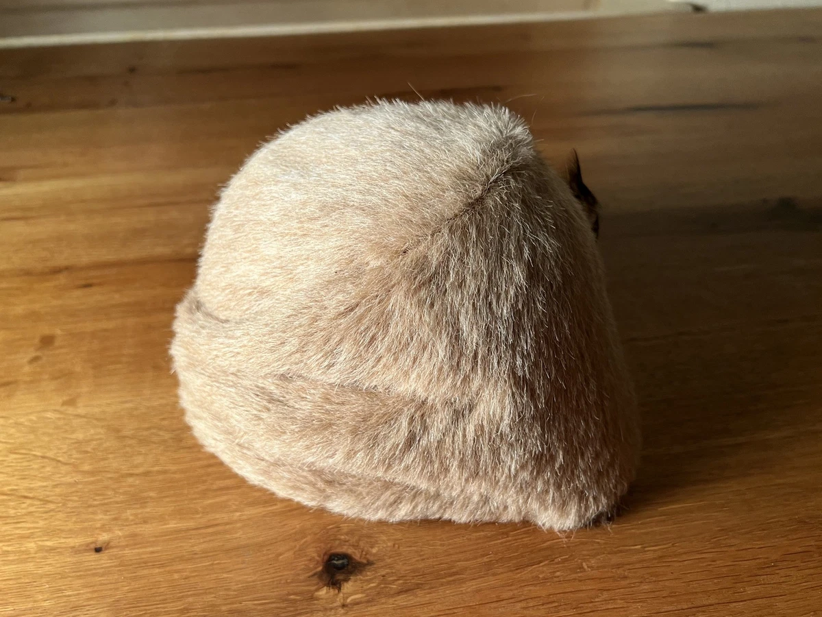 Vintage Pelzhut Pillbox Sandfarben Echtpelz Federn Gr. 57 Toque 60er