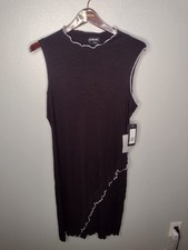 NWT Bebe Women's Ribbed Midi Ruffle Edge Dress XL Black Ribbed Y2K Lettuce H