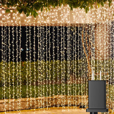 LED Curtain Lights Outdoor 40Ft X10Ft, 800 LED Plug in Hanging String Lights Ind