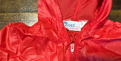 Vintage IZOD Lacoste Red Hooded Rain Jacket Unisex Large 14 Nylon Anorak(3059) - Picture 2 of 4