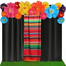 19 PCS Mexican Fiesta Decorations Set Paper Flowers Polyester Backdrop Black