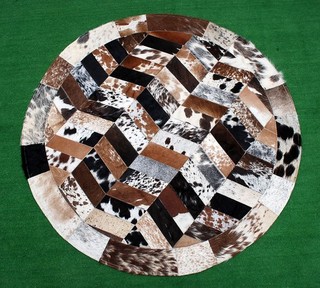 Cowhide Round Patchwork Carpet Handmade Cowhide Carpet (36"x36") Home Décor 8009
