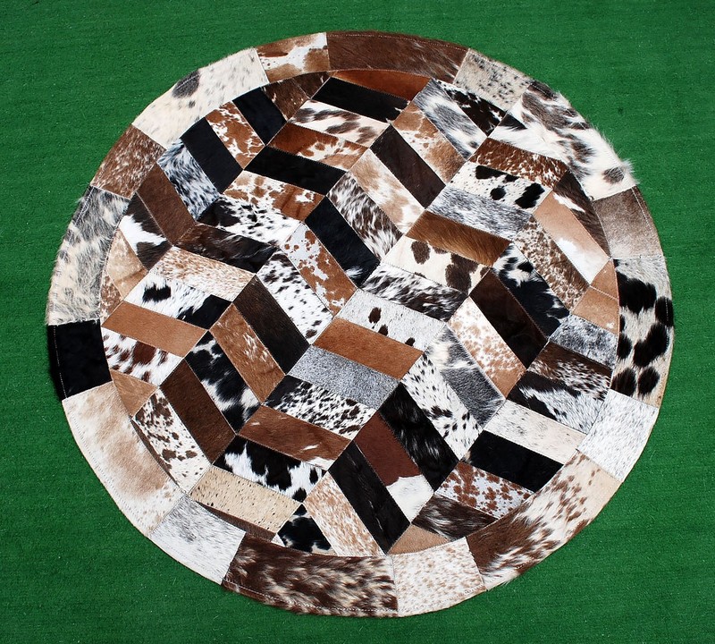Cowhide Round Patchwork Carpet Handmade Cowhide Carpet (36"x36") Home Décor 8009