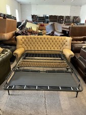 Chesterfield Pale Tan Real Leather Wingback 3 Seater Sofa Bed