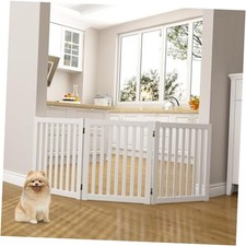 Wooden Freestanding Pet Gate, 24 Inch 3 Panel Step Over 3 Panel 60" Wide White