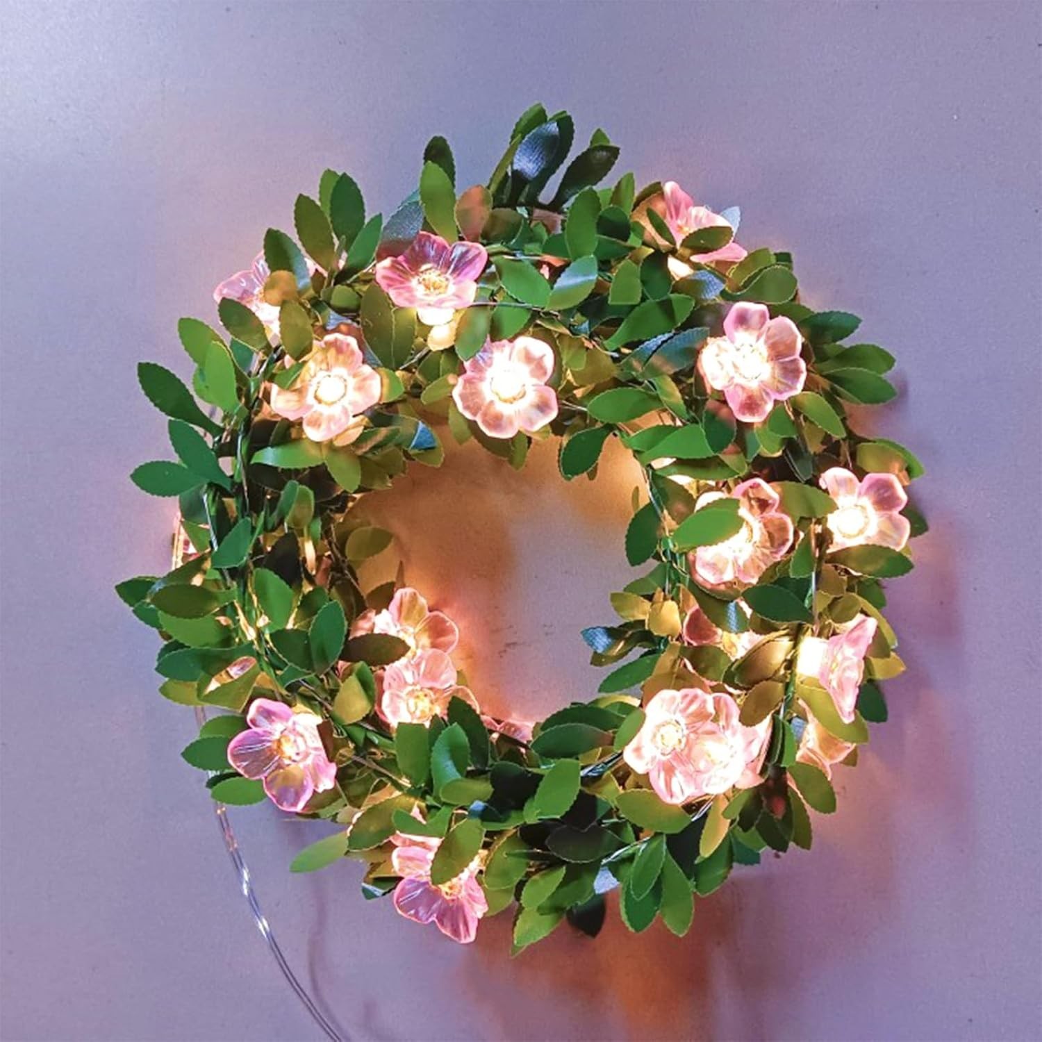 Decorative Fairy Vine Flower String Lights With Leaf, Pink