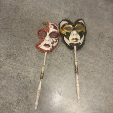 MARDI GRAS COLLECTIBLE Masquerade Set/2 Full Face Masks Wearable or Wall Decor
