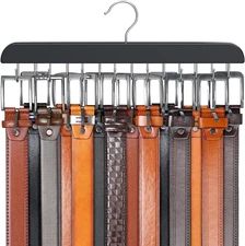 Wood Belt Hanger for Closet - 42 Belts, 14 Hooks, Black, 1 Pack