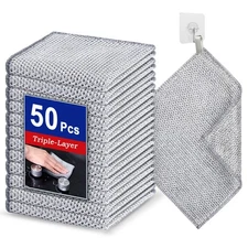 Wangjinpeng 50 PCS 3-Layer Non-Scratch Multipurpose Steel Wire Dishcloths - R...