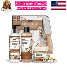 Coconut Vanilla Foot Soak Set - Salts, Foot File, Scrub Urea Cream Pedicu...