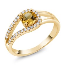 0.80 Ct Round Yellow Citrine 18K Yellow Gold Plated Silver Ring