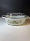 VTG Glasbake 433 With Lid Green Daisy Milk Glass Oval Baking Pan Casserole Dish