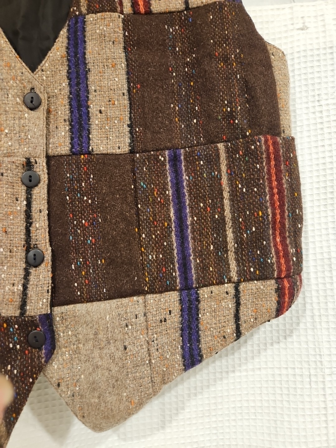 Vintage Patchwork Button Down Vest Medium Wool Tw… - image 3