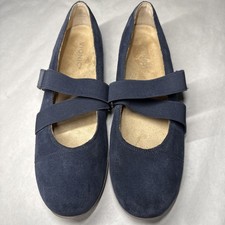 Vionic Blue Suede Shelby Elastic Straps Mary Jane Shoes Size 9.5 Hook Loop Comfy