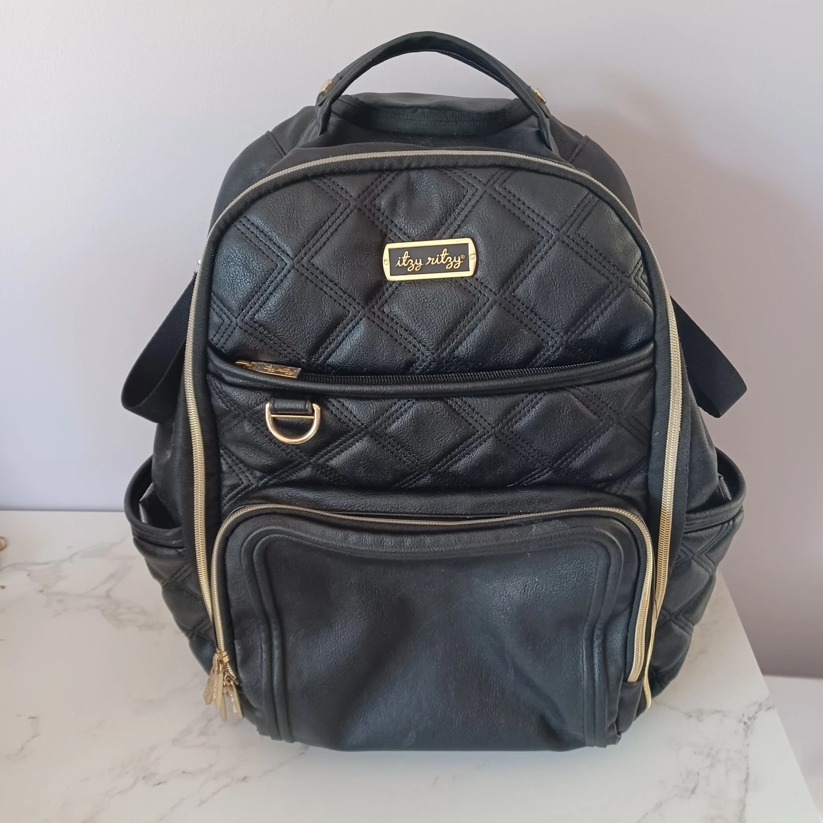 Itzy Ritzy Mystic Boss Plus Diaper Bag Backpack Black Gold Detail Changing Pad