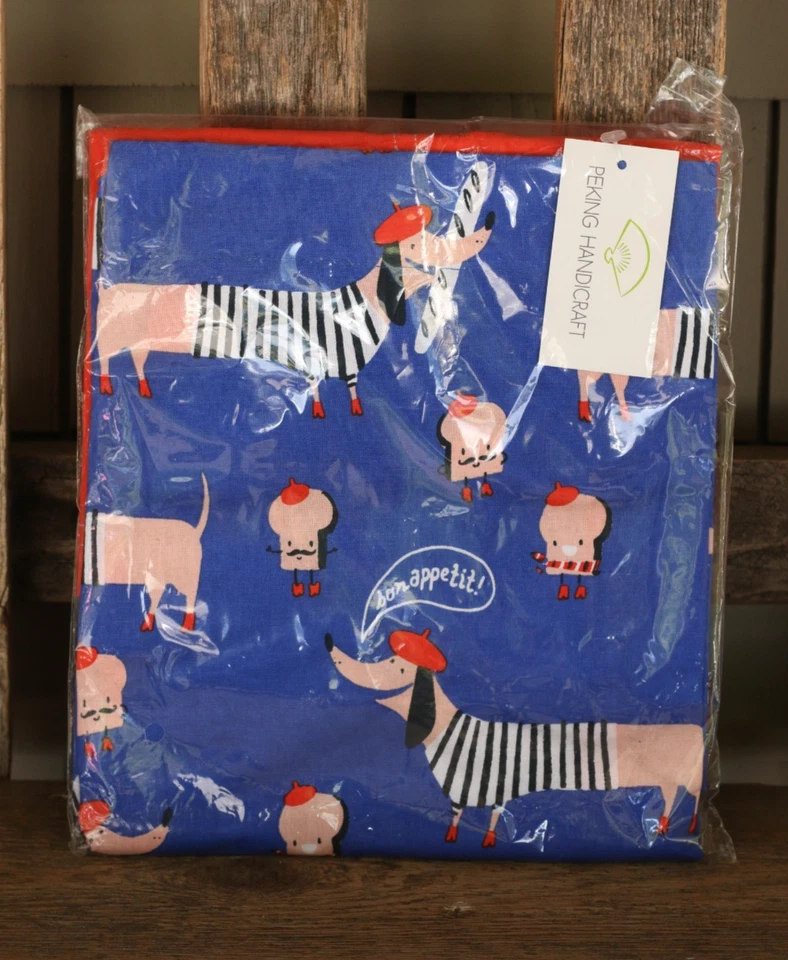 Delantal Perro Dachshund Francés Serigrafiado a Mano Bon Appetit Azul Hola Suerte Foto 3 de 4