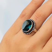 London Blue Topaz Gemstone Ring 925 Sterling Silver Handmade Statement Jewelry