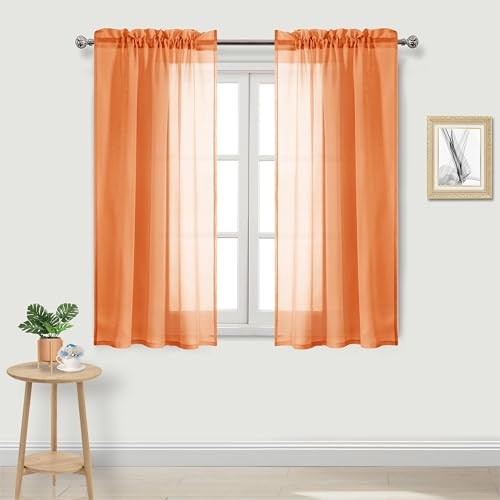 Sheer Curtains 54 inch Length 2 Panels 42"W x 54"L (Pack of 2) Sunset Orange - 第 1/7 張圖片