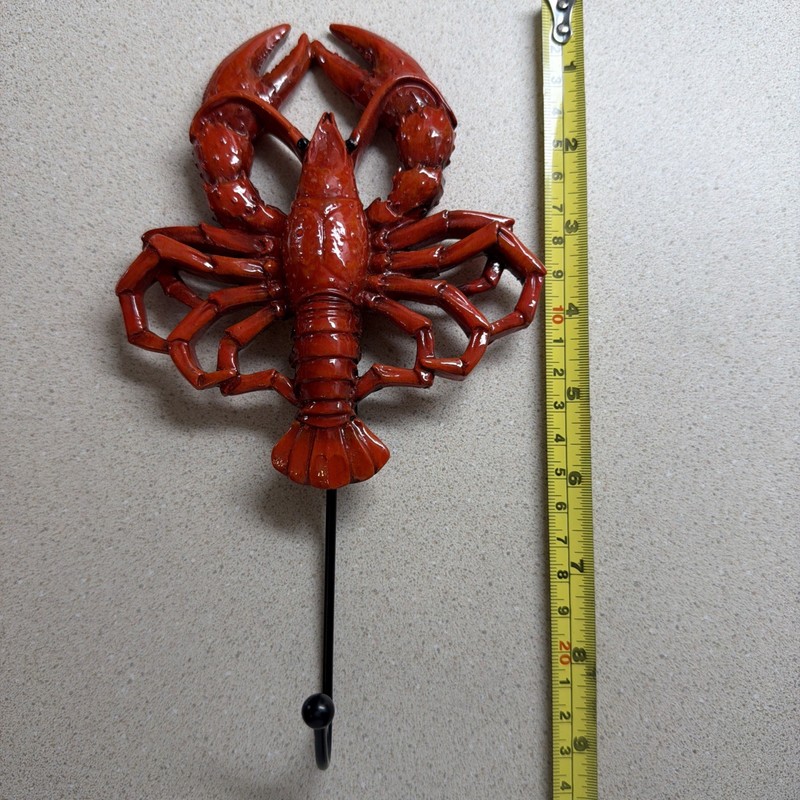 Nautical Red Lobster Wall Mount Coat  Hook 8.5" Tall
