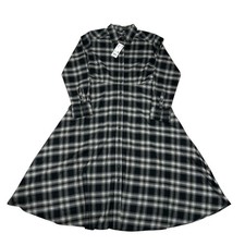 NEW Uniqlo Women’s Soft Brushed Long Sleeve Plaid Shirt Dress Black Size Large