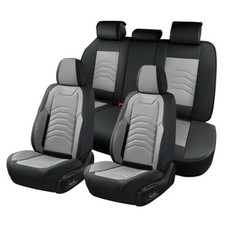 Car Seat Covers Full Set, Faux Leather Car Seat FullSet Black Gray Line