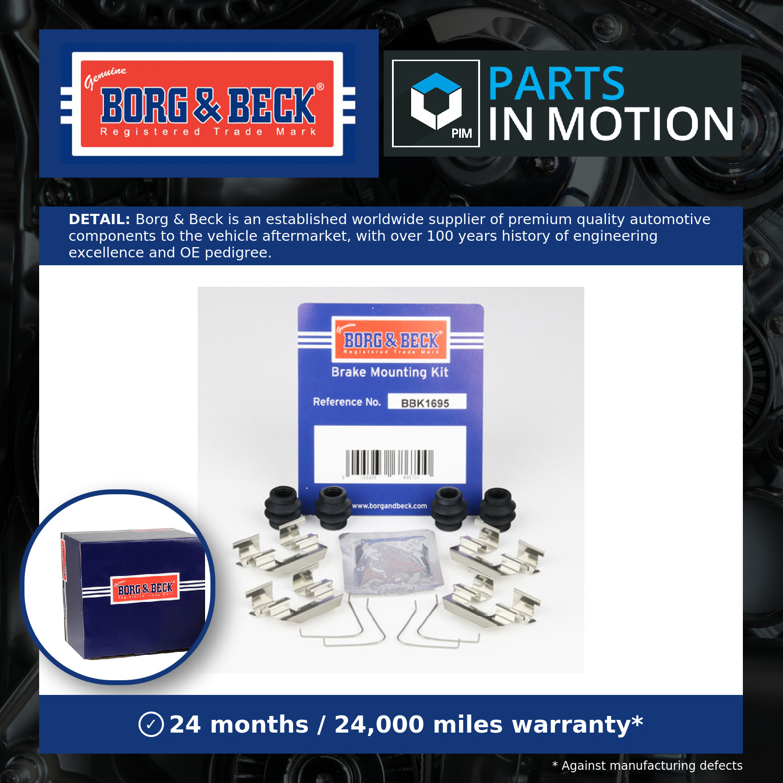 Brake Pad Fitting Kit Rear BBK1695 Borg & Beck Genuine Top Quality Guaranteed