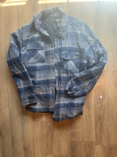 CE Schmidt Workwear Flannel Jacket Mens XL Quilted Lined Blue Grey Plaid Shacket - product listing photo