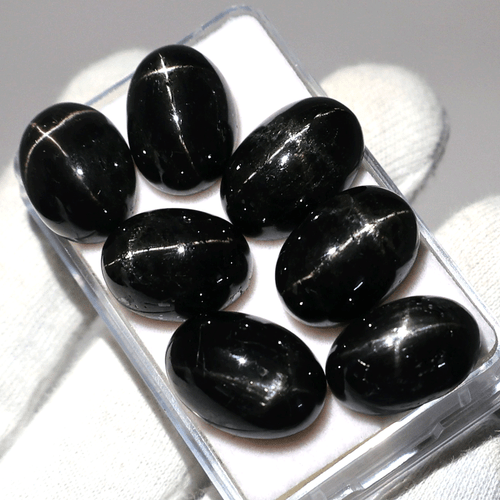Posten 7 Stck. Natürliche Schwarz Stern Diopsid Hochwertig 17mm-19mm Oval Cabochon Edelsteine - Bild 4 von 12