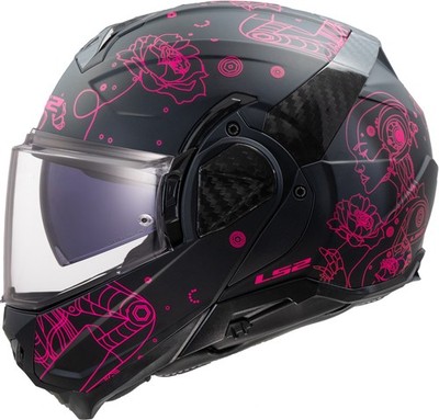 Advant II Sophia Modular Motorcycle Helmet w/ SunShield Matte Black Pink 3XL