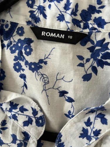 Roman White & Blue Floral Print Sleeveless Tunic Size 18. Tie Back. VGC - Picture 4 of 5