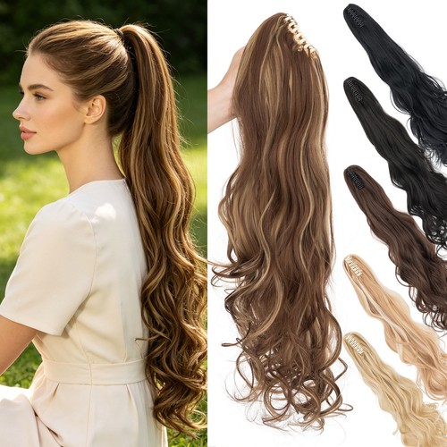 Jaw/Claw Clip Ponytail Hair Extensions As Human Pony Tail Long Wavy Hairpiece US - Picture 1 of 15