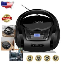 Portable CD Boombox Bluetooth FM USB AUX Earphone Jack Black Stereo Sound