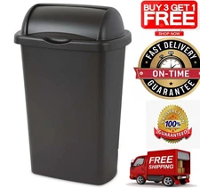 Sterilite 13 Gallon Roll Top Kitchen Trash Can, Plastic Garbage Bin with Lid, Bl