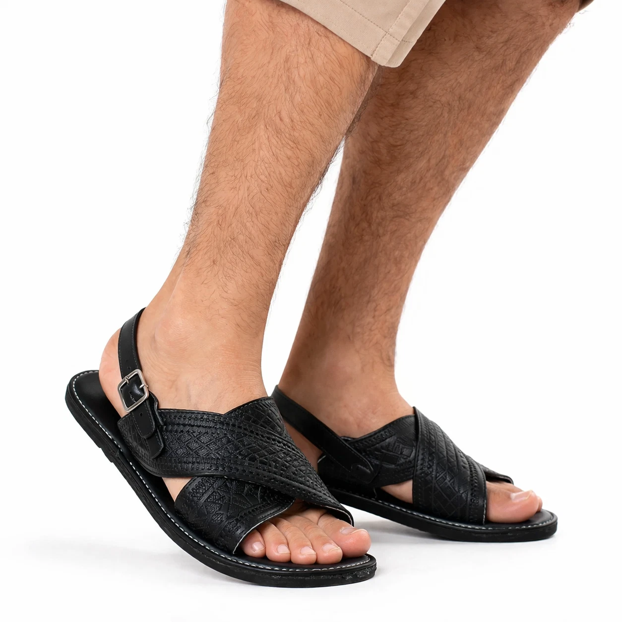 Huarache De Hombre CRUZADO Desgin Acoginado w/Buckle-Black -Men Mexican Sandals