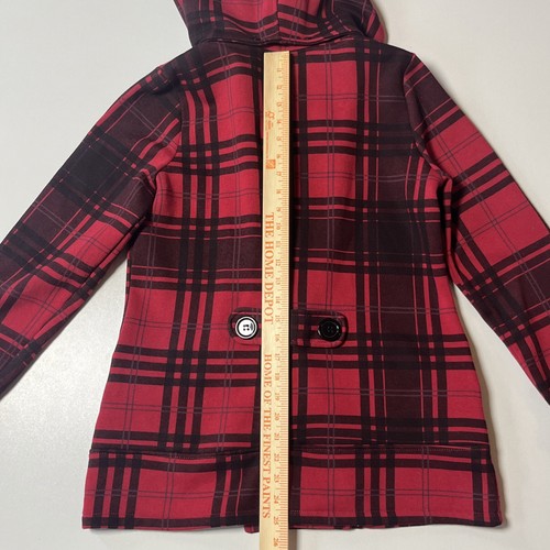 Glimmer by JJ Basics Plaid Jacket Sz L Red Black Button Up Mock Neck Light Coat - Picture 5 of 7