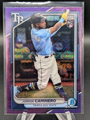2024 Bowman Chrome Mega Purple Mojo Refractor Rookie Junior Caminero #56 RC Rays