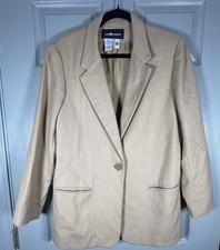 sag harbor Woman Blazer 100 Wool One Front Button Taupe Long Sleeve Pockets