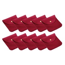10x10cm Jewelry Pouches with Snap Button, 10 Pcs Soft Storage, Red