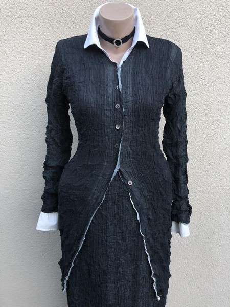 Women Issey Miyake Suit Grey Silk 34