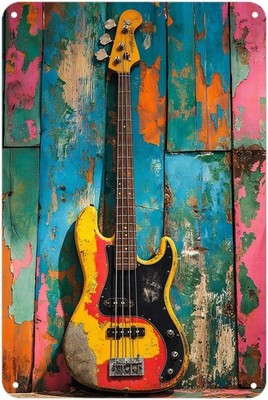 Electric Bass Guitar Vintage Musical Tin Metal Signs Home Décor 8x12 