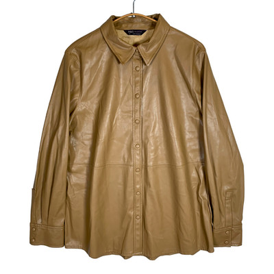 M&S Kunstleder Hemdjacke Gr. UK 14 Butterscotch camelbraun Druckknopfverschluss