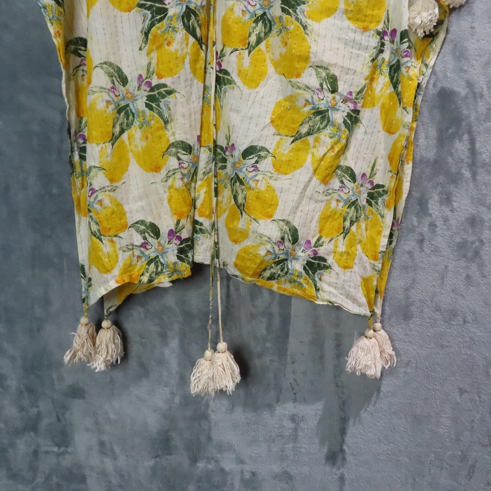 Z&L Kimono Coverup Feminino Tamanho Único Borla Camponesa Boho Metálico Limão Índia - Imagem 3 de 4