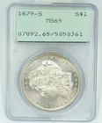 1879-S PCGS MS65 Morgan Silver Dollar Rattler Holder PQ