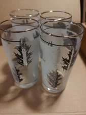 Stylish MCM VTG Frosted Silver Leaf & Trim Small Juice Glasses Set Of 4 by Libby